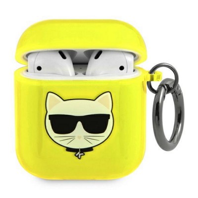 Калъф силиконов за Airpods 1/2 слушалки Karl Lagerfeld Choupette, Жълт