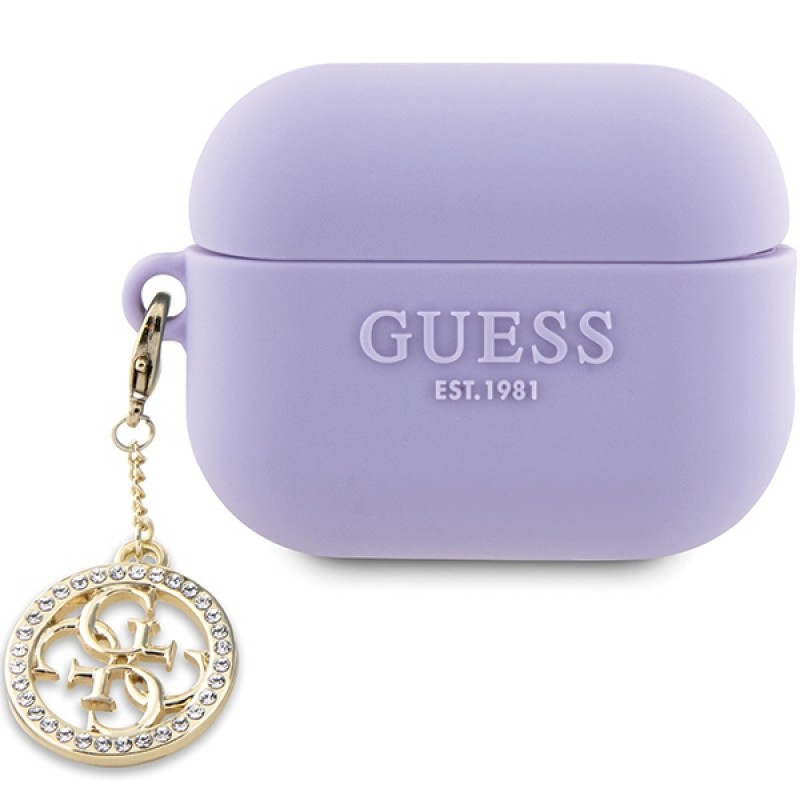 Калъф силиконов за Airpods Pro 2 слушалки Guess Silicone 4G Diamond Charm, Лилав