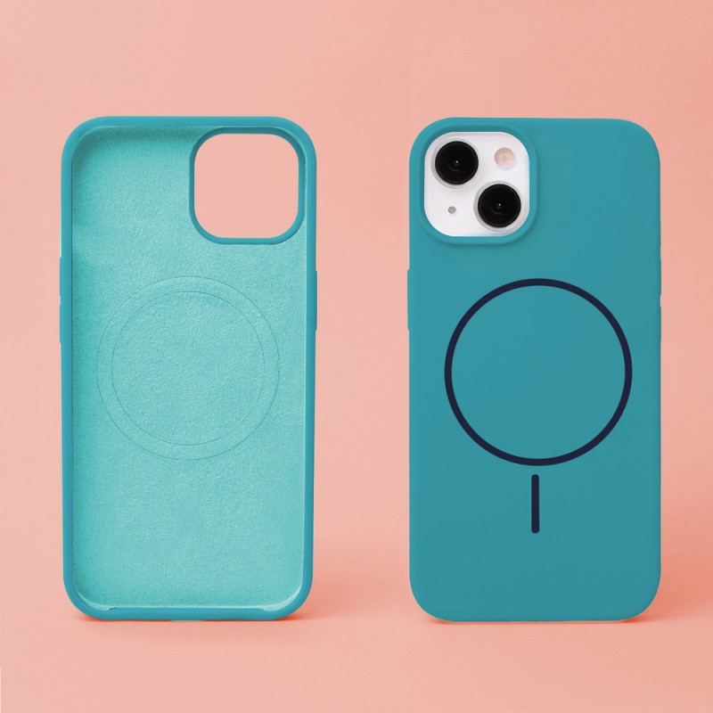 Кейс Silicone Thin Mag за iPhone 16 (6.1), тюркоазен