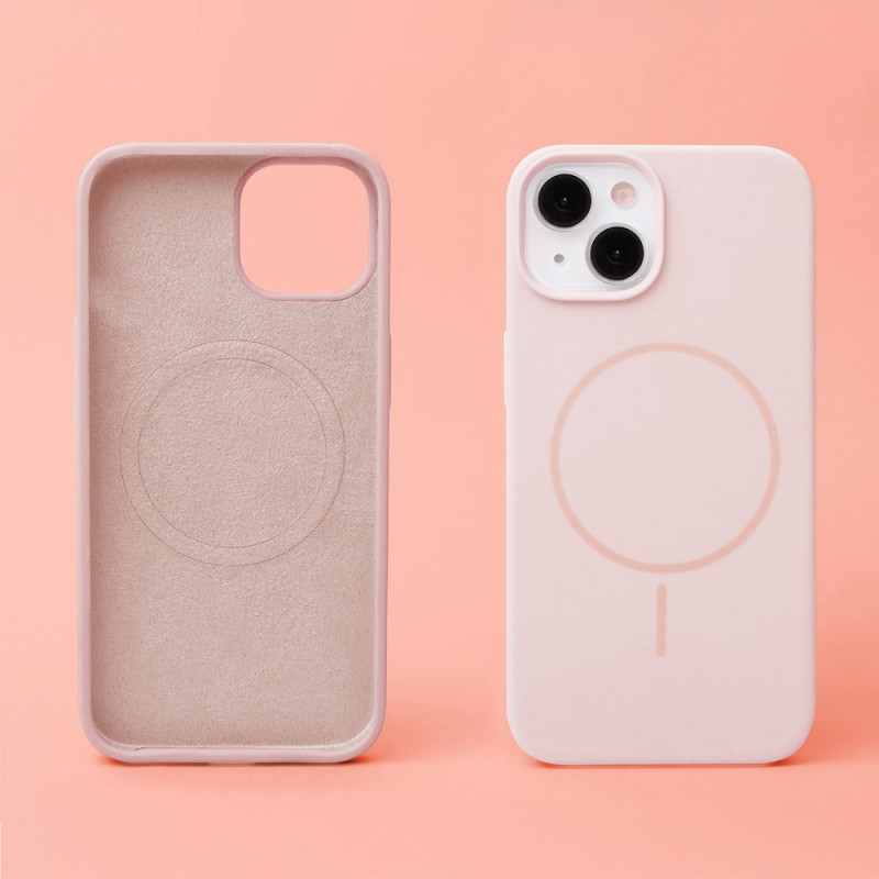 Кейс Silicone Thin Mag за iPhone 16 Pro (6.3), светлорозов