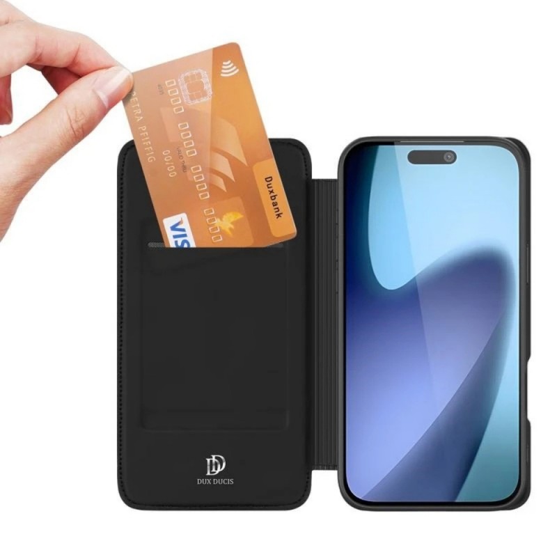 Кожен калъф тефтер Dux Ducis SKIN PRO, За iPhone 17 Pro (6.3), Черен