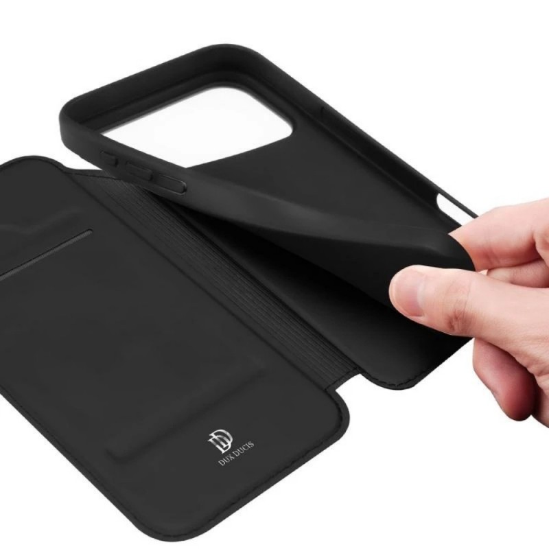 Кожен калъф тефтер Dux Ducis SKIN PRO, За iPhone 17 Pro (6.3), Черен