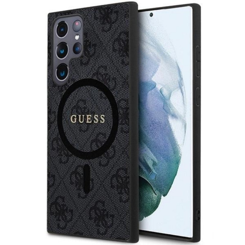 Оригинален кейс Guess 4G Collection Leather Metal Logo MagSafe, За Samsung Galaxy S24 Ultra (S928B), Черен