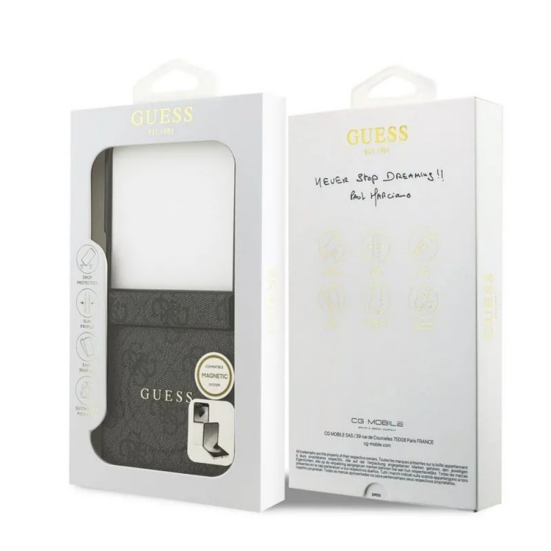 Оригинален кейс Guess 4G Ring Classic Logo MagSafe, За Samsung Galaxy Z Flip7, Черен