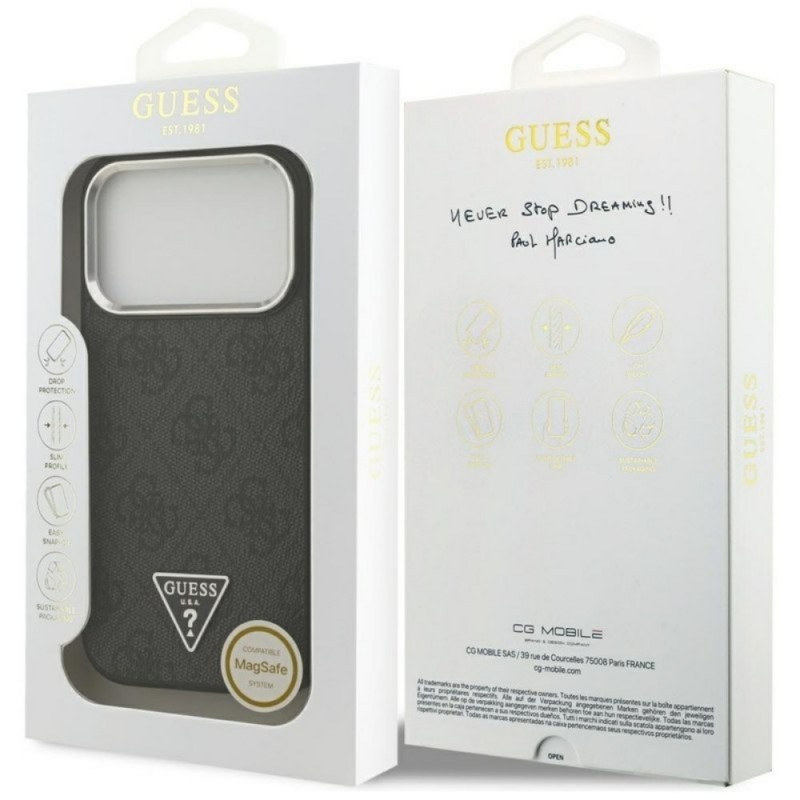 Оригинален кейс Guess 4G Triangle Metal Logo MagSafe, За iPhone 17 Pro Max (6.9), Черен