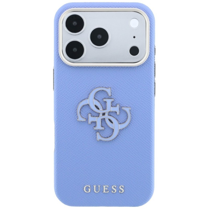 Оригинален кейс Guess Grained Big Resin Logo, за iPhone 18 Pro / 17 Pro, светлосин