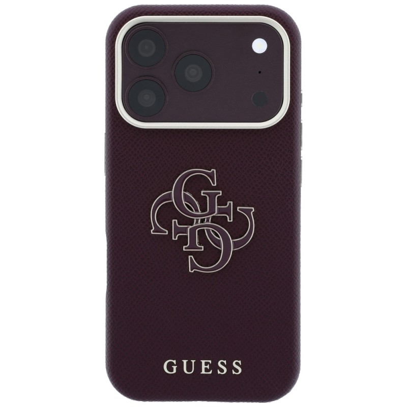 Оригинален кейс Guess Grained Big Resin Logo, за iPhone 18 Pro Max / 17 Pro Max, бордо