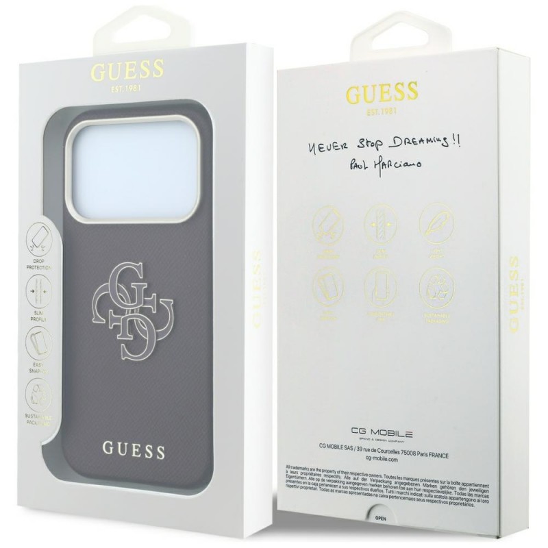 Оригинален кейс Guess Grained Big Resin Logo, за iPhone 18 Pro Max / 17 Pro Max, бордо