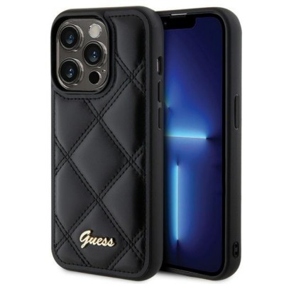 Оригинален кейс Guess HC PU Quilted Metal Logo, За iPhone 15 Pro Max (6.7), Черен