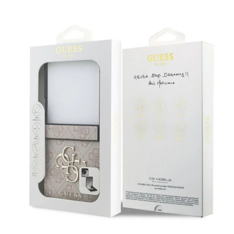 Оригинален кейс Guess Leather 4G Metal Logo, За Samsung Galaxy Z Flip7, Розов