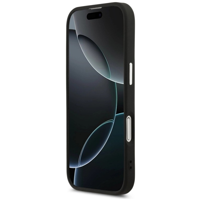 Оригинален кейс Guess Leather Triangle Metal Logo, За iPhone 17 (6.3), Черен