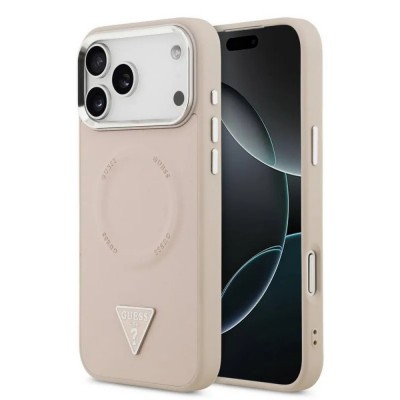 Оригинален кейс Guess Leather Triangle Metal Logo, За iPhone 17 Pro (6.3), Розов