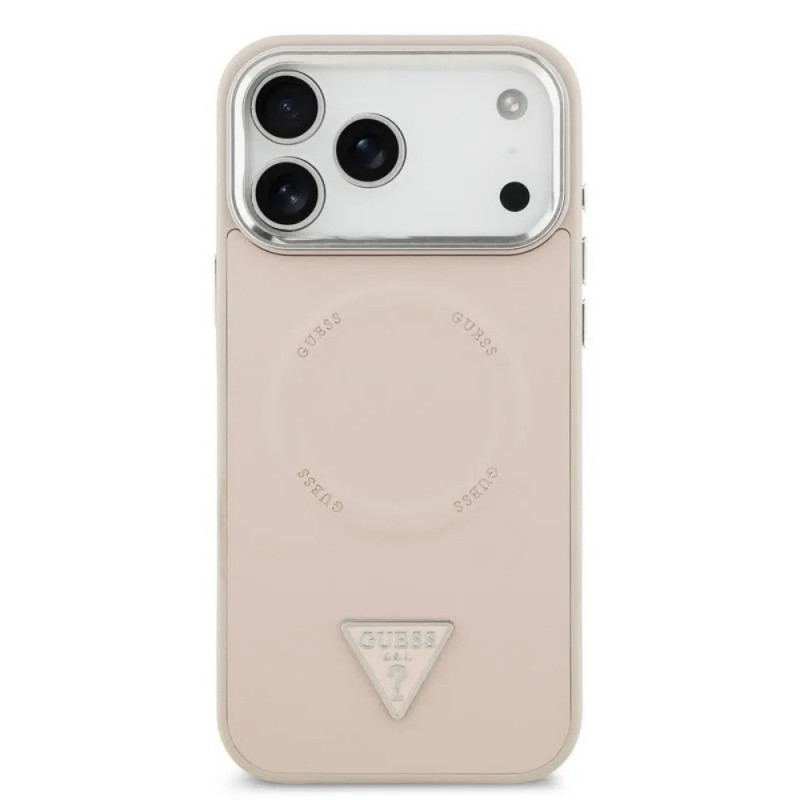 Оригинален кейс Guess Leather Triangle Metal Logo, За iPhone 17 Pro (6.3), Розов