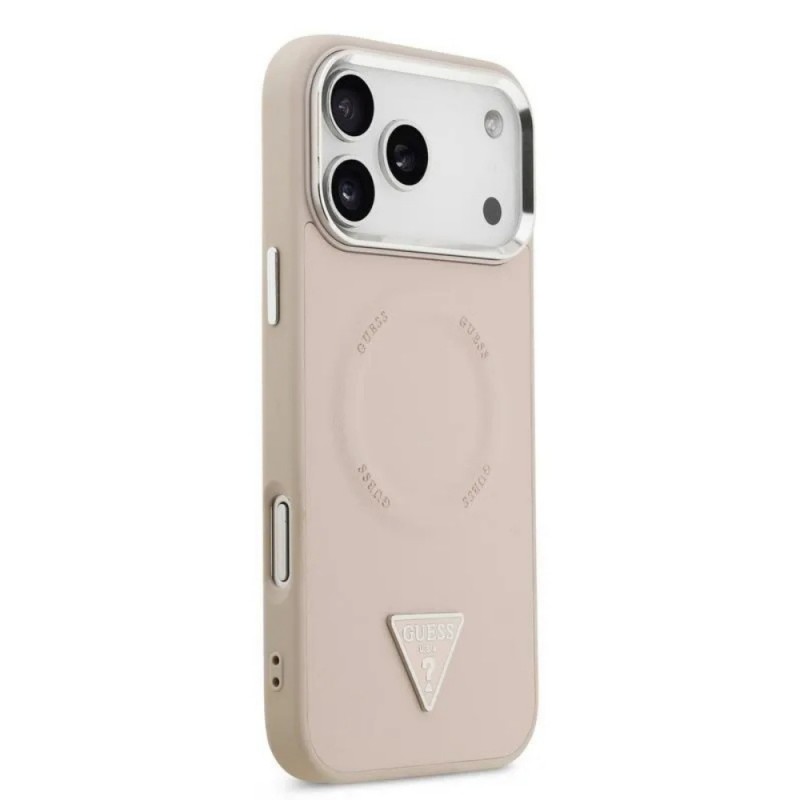 Оригинален кейс Guess Leather Triangle Metal Logo, За iPhone 17 Pro Max (6.9), Розов