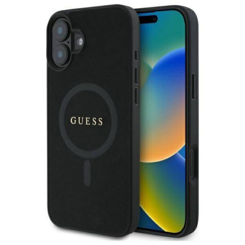 Оригинален кейс Guess Saffiano MagSafe, За iPhone 16 (6.1), Черен
