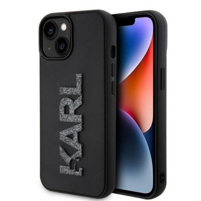 Оригинален кейс Karl Lagerfeld HC 3D Logo Glitter, За iPhone 15 (6.1), Черен