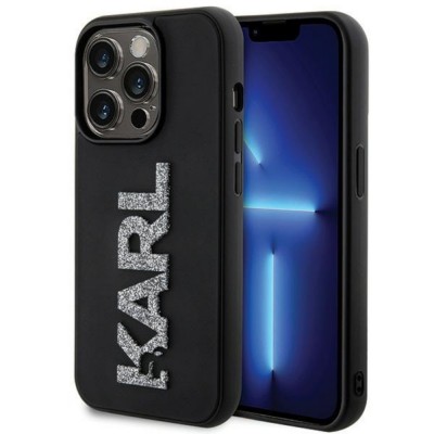 Оригинален кейс Karl Lagerfeld HC 3D Logo Glitter, За iPhone 15 Pro (6.1), Черен