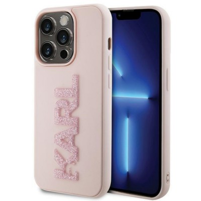 Оригинален кейс Karl Lagerfeld HC 3D Logo Glitter, За iPhone 15 Pro (6.1), Розов
