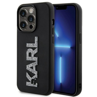 Оригинален кейс Karl Lagerfeld HC 3D Logo Glitter, За iPhone 15 Pro Max (6.7), Черен
