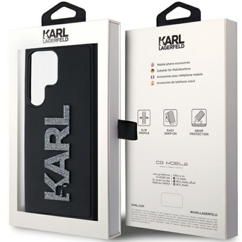 Оригинален кейс Karl Lagerfeld HC 3D Logo Glitter, За Samsung Galaxy S24 Ultra (S928B), Черен