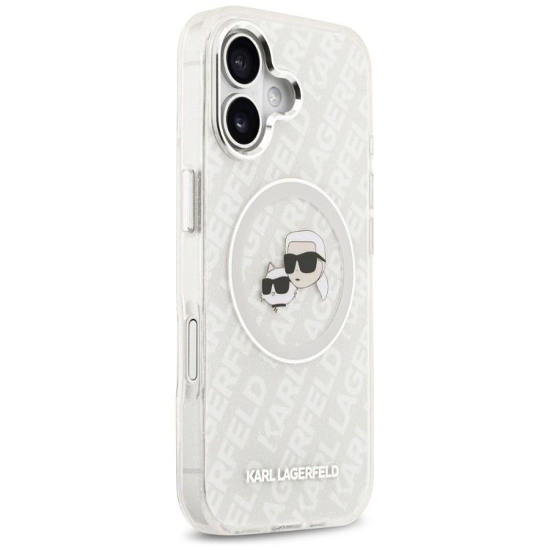 Оригинален кейс Karl Lagerfeld Karl and Choupette Glitter MagSafe, За iPhone 17 (6.3), Прозрачен