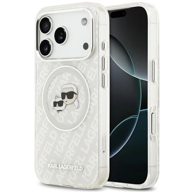 Оригинален кейс Karl Lagerfeld Karl and Choupette Glitter MagSafe, За iPhone 17 Pro (6.3), Прозрачен