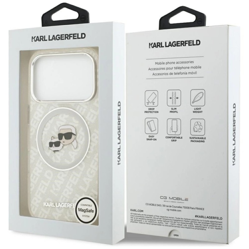 Оригинален кейс Karl Lagerfeld Karl and Choupette Glitter MagSafe, За iPhone 17 Pro (6.3), Прозрачен