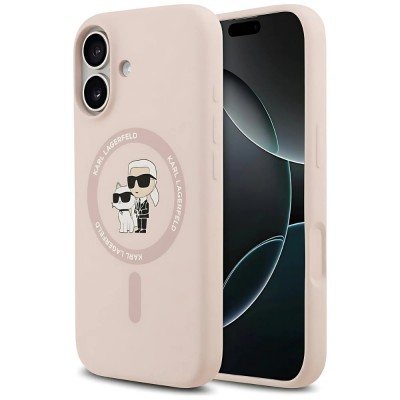 Оригинален кейс Karl Lagerfeld Silicone Double Heads And Circle MagSafe, За iPhone 17 (6.3), Розов