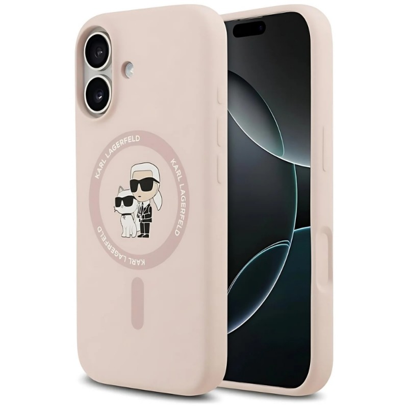 Оригинален кейс Karl Lagerfeld Silicone Double Heads And Circle MagSafe, За iPhone 17 (6.3), Розов