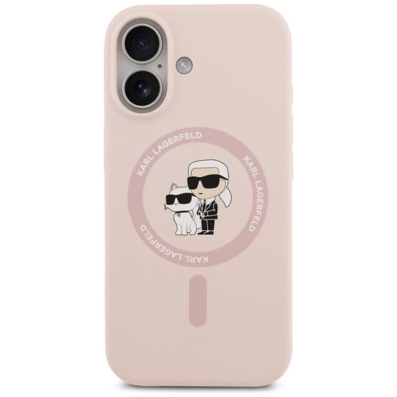 Оригинален кейс Karl Lagerfeld Silicone Double Heads And Circle MagSafe, За iPhone 17 (6.3), Розов