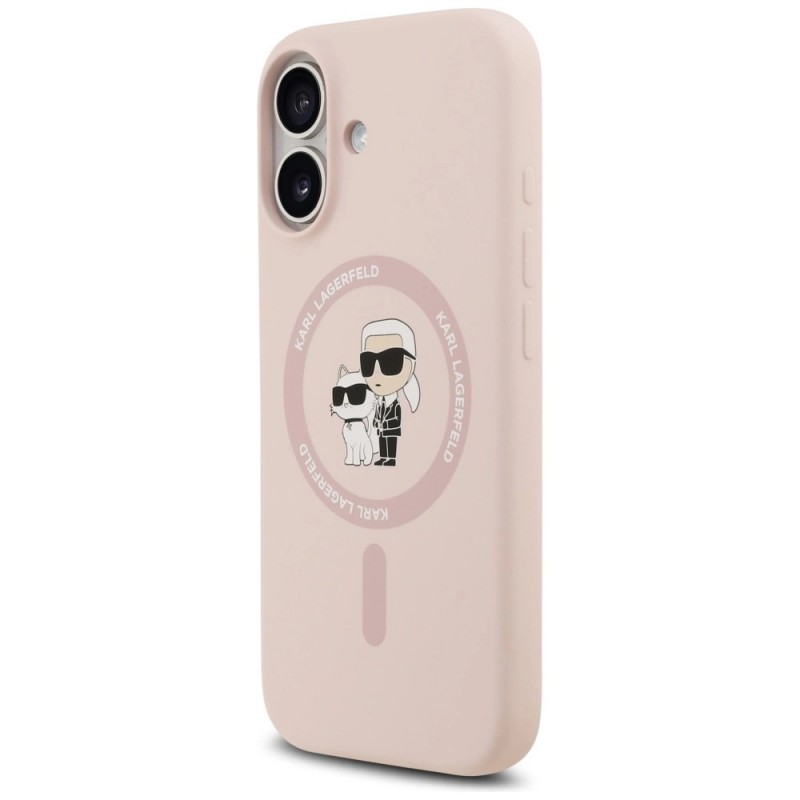 Оригинален кейс Karl Lagerfeld Silicone Double Heads And Circle MagSafe, За iPhone 17 (6.3), Розов