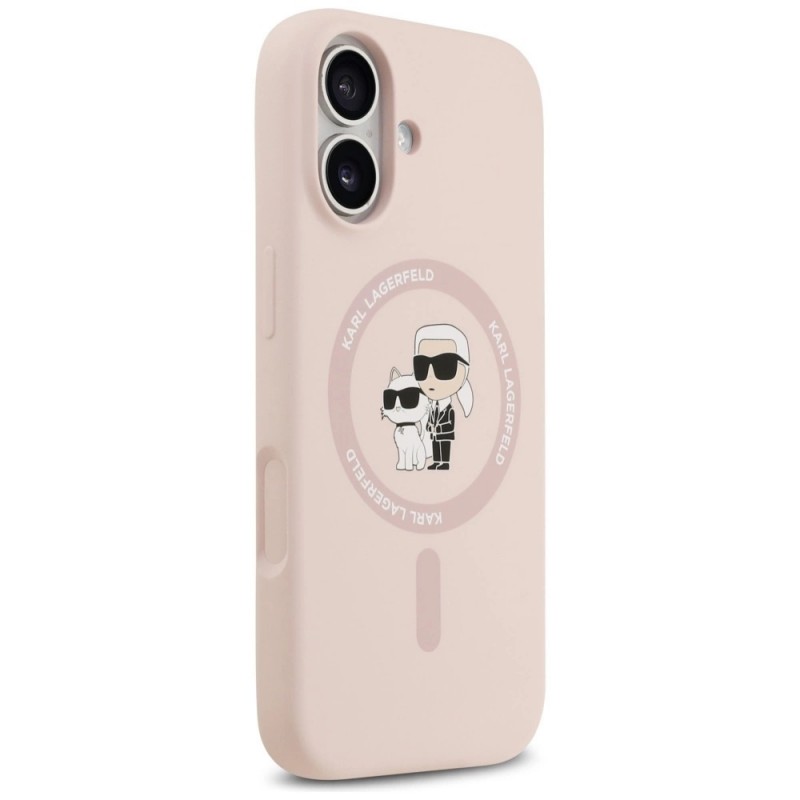 Оригинален кейс Karl Lagerfeld Silicone Double Heads And Circle MagSafe, За iPhone 17 (6.3), Розов