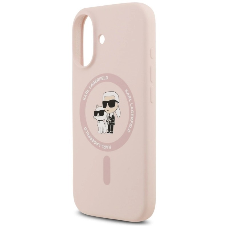 Оригинален кейс Karl Lagerfeld Silicone Double Heads And Circle MagSafe, За iPhone 17 (6.3), Розов