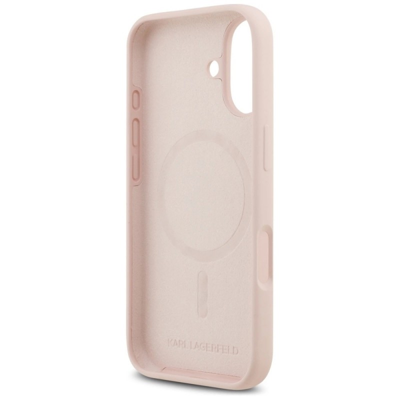 Оригинален кейс Karl Lagerfeld Silicone Double Heads And Circle MagSafe, За iPhone 17 (6.3), Розов