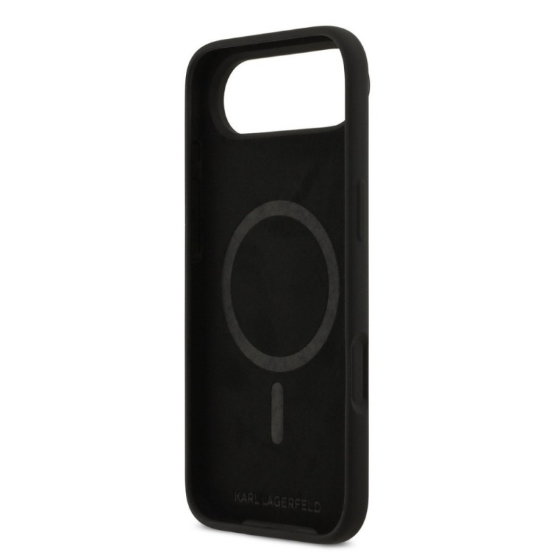 Оригинален кейс Karl Lagerfeld Silicone Double Heads And Circle MagSafe, За iPhone 17 Air (6.9), Черен