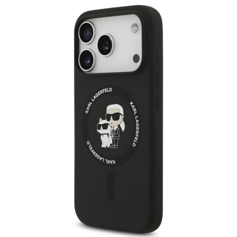 Оригинален кейс Karl Lagerfeld Silicone Double Heads And Circle MagSafe, За iPhone 17 Pro (6.3), Черен