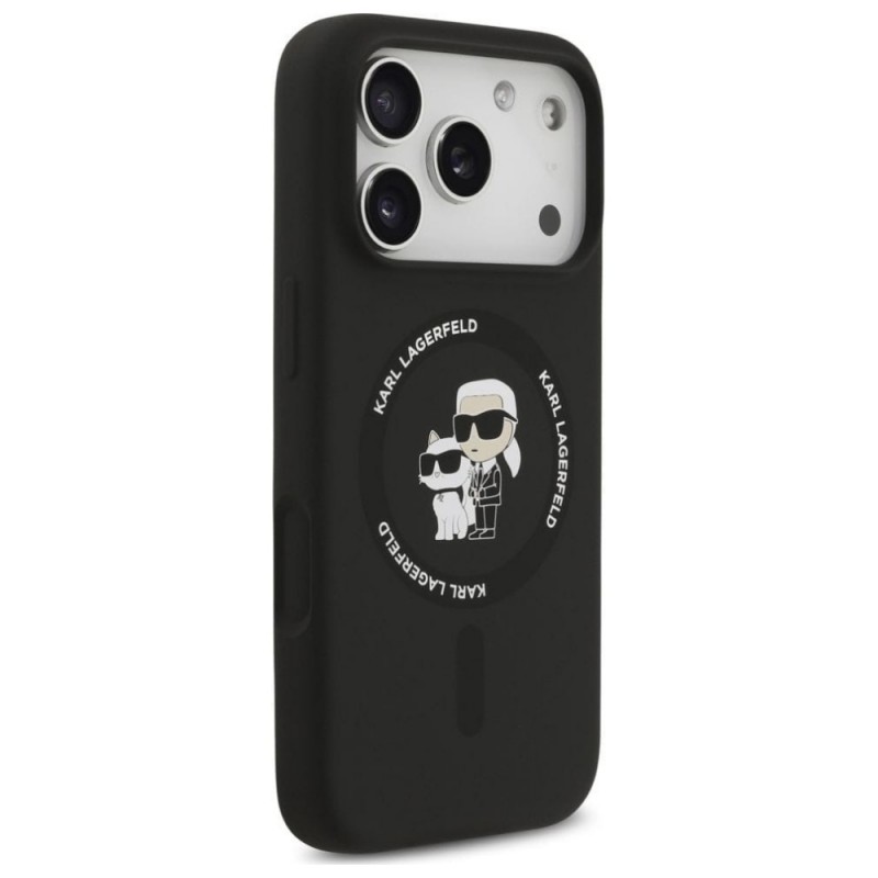Оригинален кейс Karl Lagerfeld Silicone Double Heads And Circle MagSafe, За iPhone 17 Pro (6.3), Черен