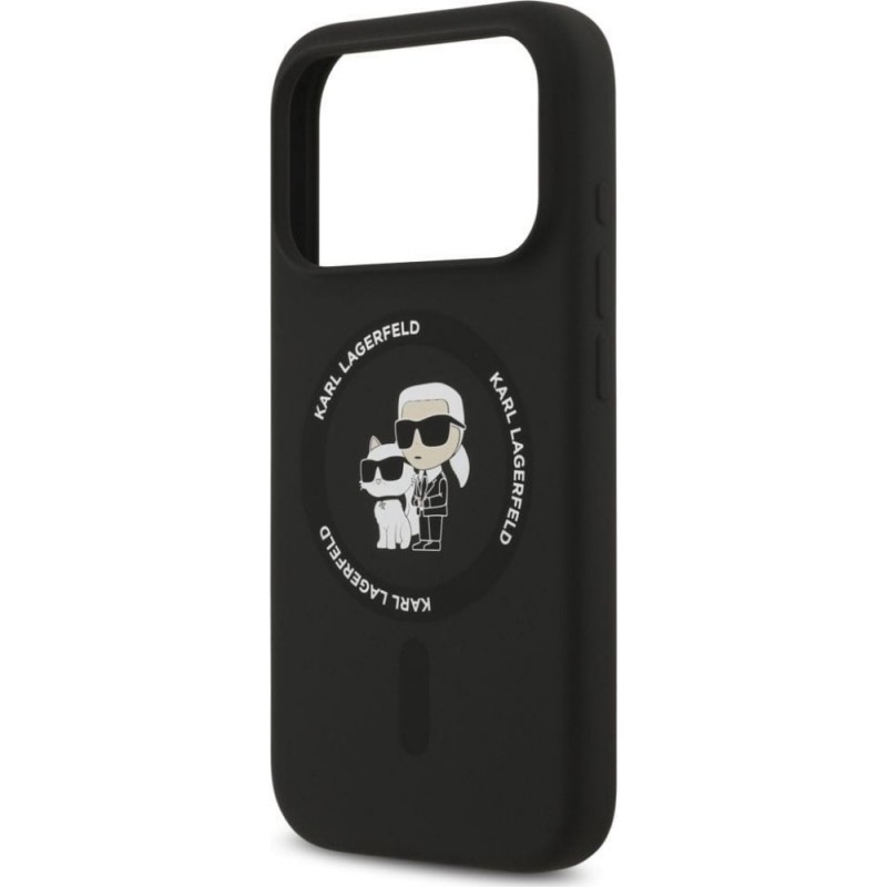 Оригинален кейс Karl Lagerfeld Silicone Double Heads And Circle MagSafe, За iPhone 17 Pro (6.3), Черен