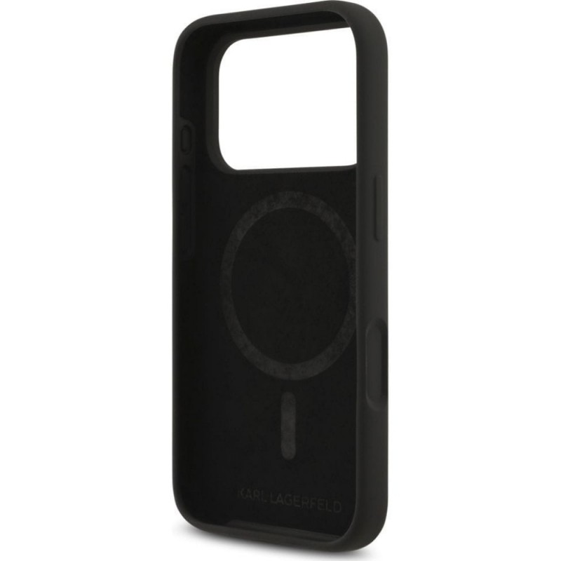 Оригинален кейс Karl Lagerfeld Silicone Double Heads And Circle MagSafe, За iPhone 17 Pro (6.3), Черен