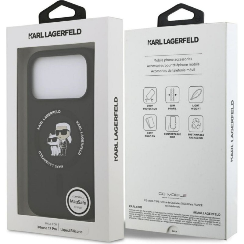 Оригинален кейс Karl Lagerfeld Silicone Double Heads And Circle MagSafe, За iPhone 17 Pro (6.3), Черен