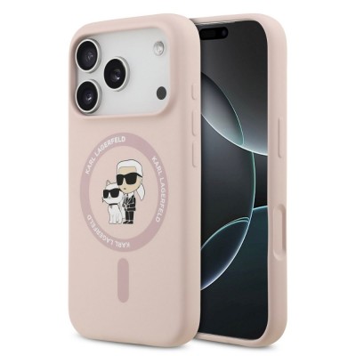 Оригинален кейс Karl Lagerfeld Silicone Double Heads And Circle MagSafe, За iPhone 17 Pro Max (6.9), Розов