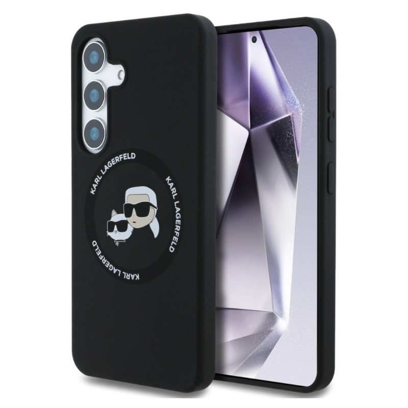 Оригинален кейс Karl Lagerfeld Silicone Double Heads And Circle MagSafe, За Samsung Galaxy S25, Черен