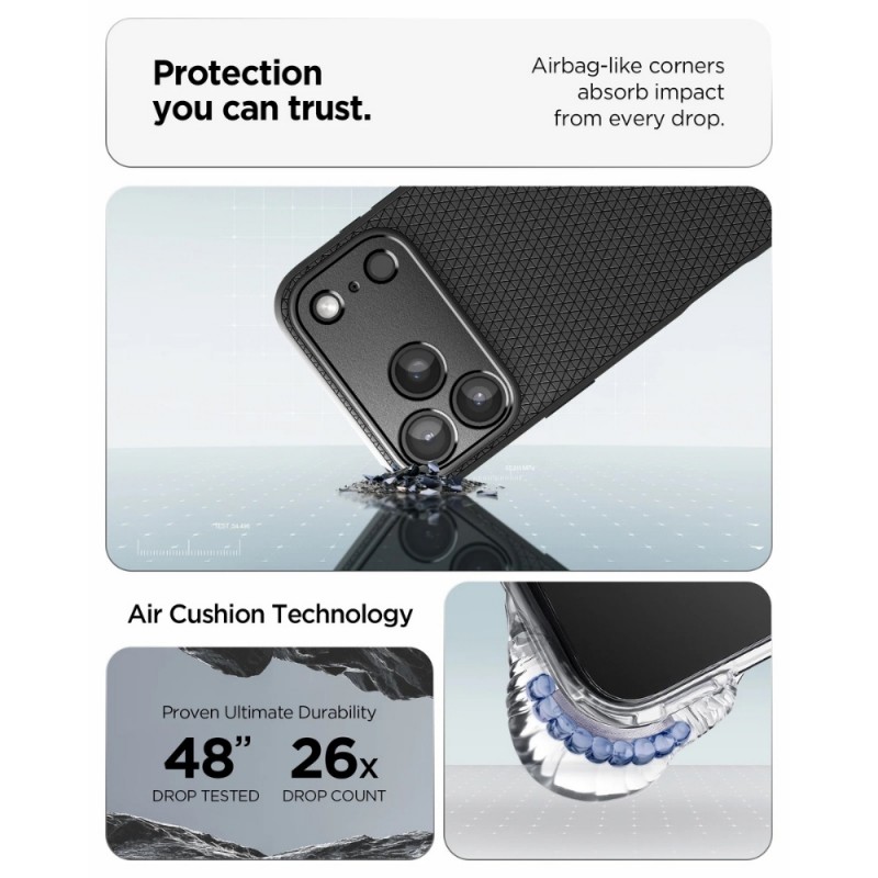Оригинален кейс Spigen Liquid Air, За iPhone 17 Pro (6.3), Черен
