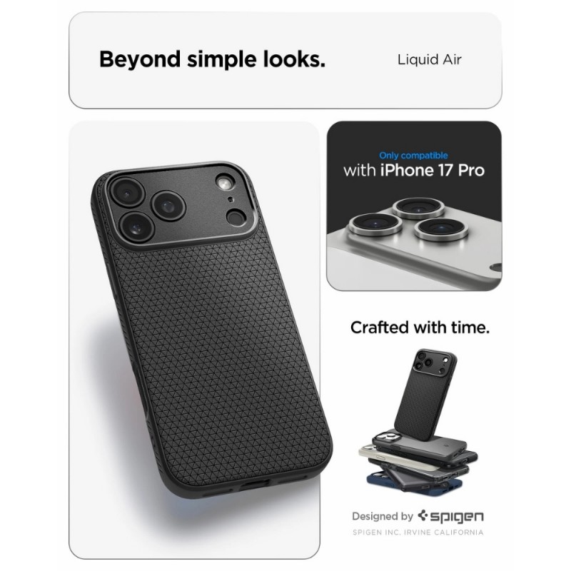 Оригинален кейс Spigen Liquid Air, За iPhone 17 Pro (6.3), Черен