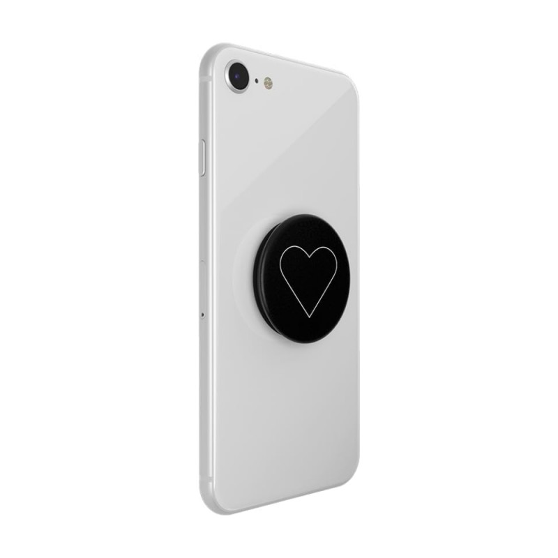 Оригинален попсокет PopSockets® PopGrip White Heart, Черен
