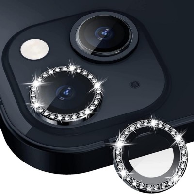 Протектор задна камера метални рингове с камъни MBX за iPhone 13, 13 Mini, Черен