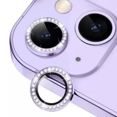 Протектор задна камера метални рингове с камъни MBX за iPhone 14, 14 Plus, Лилав