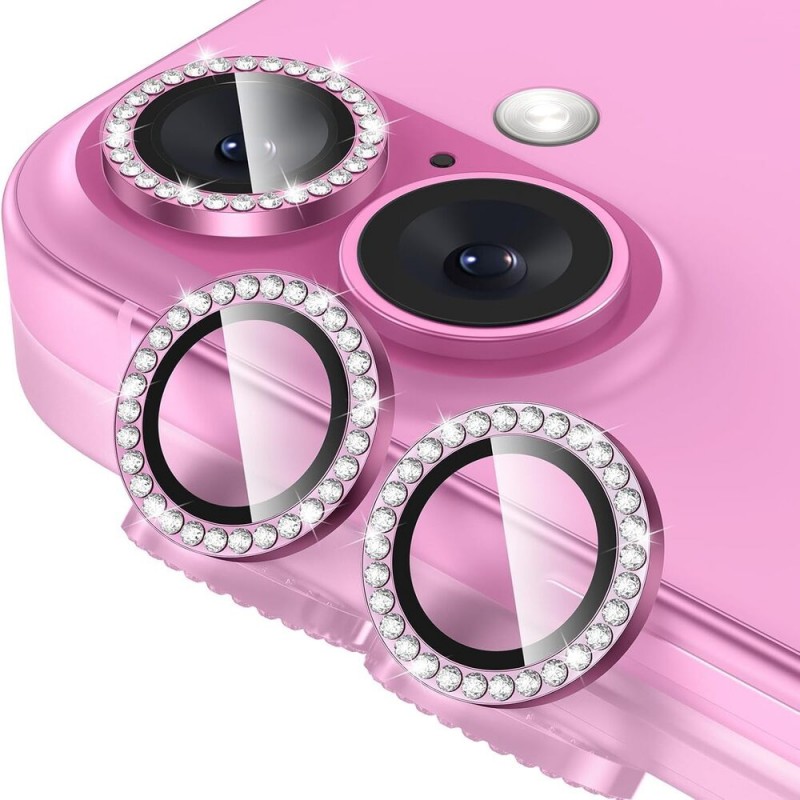 Протектор задна камера метални рингове с камъни MBX за iPhone 16 Pro, 16 Pro Max, Розов
