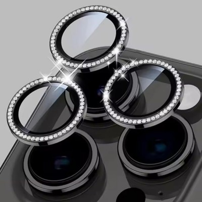 Протектор задна камера метални рингове с камъни MBX за iPhone 17 Pro, 17 Pro Max, Черен