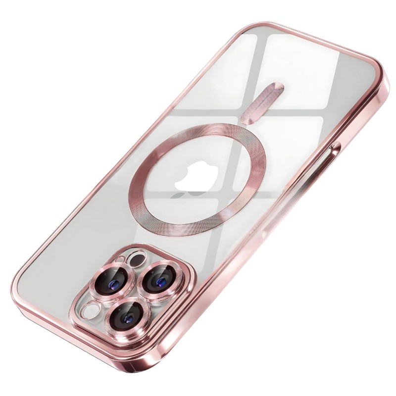 Силиконов кейс bSmart Chrome Magsafe с протектори за камерите, За iPhone 16 Pro (6.3), Розово-златен